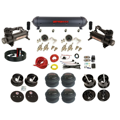 airmaxxx air ride kit 480 black air compressors black aluminum air tank toggle switches and 2600 bags fits 1961-62 Cadillac K-CAD6162-480B2-59ABK-4TOG2GA2B-WK-HF