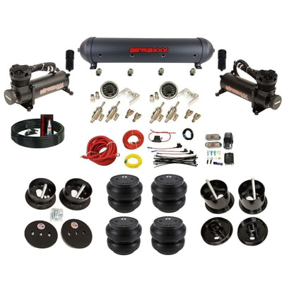 airmaxxx air ride kit 480 black air compressors black aluminum air tank toggle switches and Slam bags fits 1961-62 Cadillac K-CAD6162-480B2-59ABK-4TOG2GA2B-WK-HFSS7