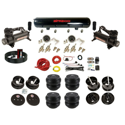 airmaxxx air ride kit 480 black air compressors steel black air tank toggle switches and Slam bags fits 1961-62 Cadillac K-CAD6162-480B2-59S-4TOG2GA2B-WK-HFSS7
