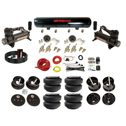 airmaxxx air ride kit 480 black air compressors steel black air tank toggle switches and air lift bags fits 1961-62 Cadillac K-CAD6162-480B2-59S-4TOG2GA2B-WK-HFD25