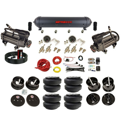 airmaxxx air ride kit X-series black air compressors black aluminum air tank toggle switches and Air Lift bags fits 1961-62 Cadillac K-CAD6162-XB2-59ABK-4TOG2GA2B-WK-HFD25