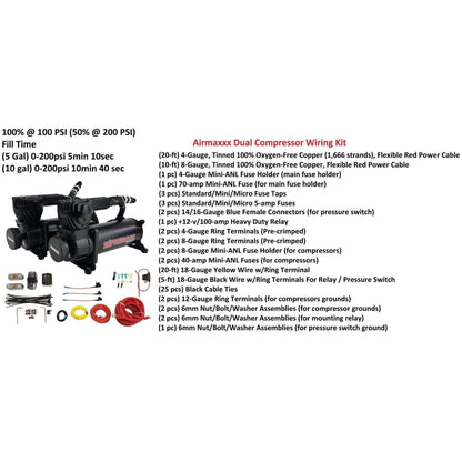 airmaxxx air ride kit w/dual pack air compressors & wiring included in kit