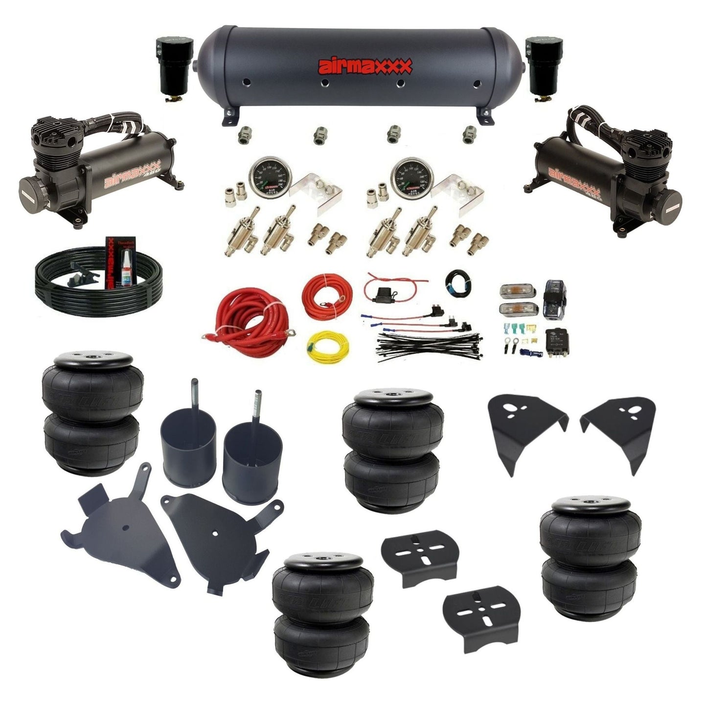 airmaxxx air ride suspension kits black 480 air compressors aluminum tank with Air Lift bags & brackets fits S10 2WD KS10-480B2-59ABK-4TOG2GA2B-WK-HFD25