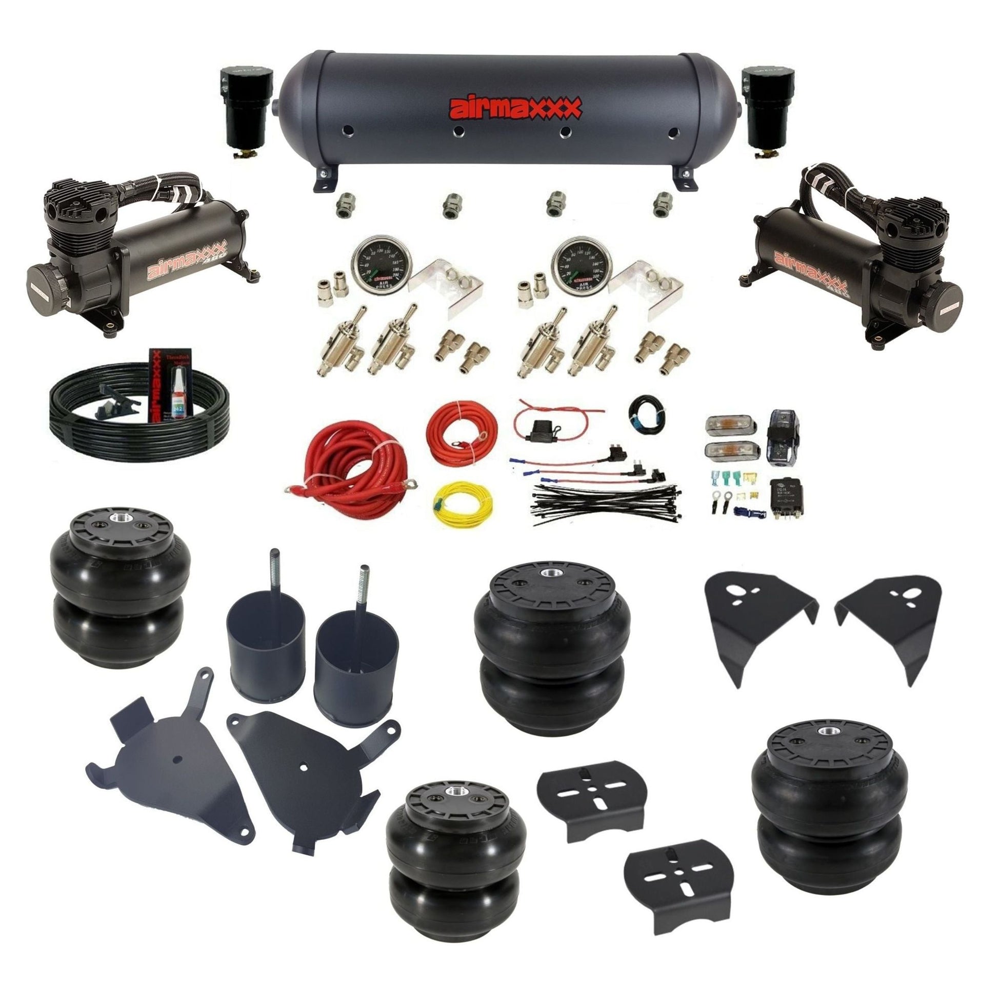 airmaxxx air ride suspension kits black 480 air compressors aluminum tank with Slam bags & brackets fits S10 2WD KS10-480B2-59ABK-4TOG2GA2B-WK-HFSS6SS7