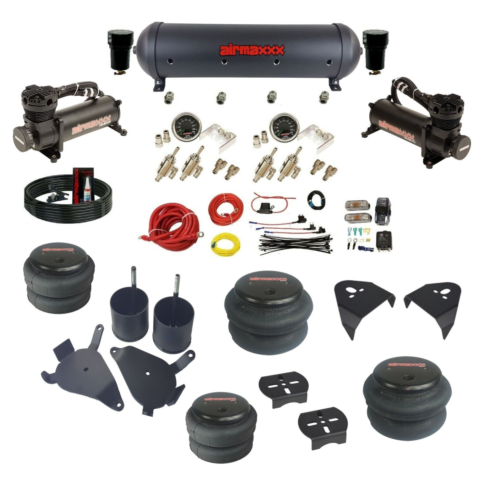 airmaxxx air ride suspension kits black 480 air compressors aluminum tank with bags & brackets fits S10 2WD KS10-480B2-59ABK-4TOG2GA2B-WK-HF