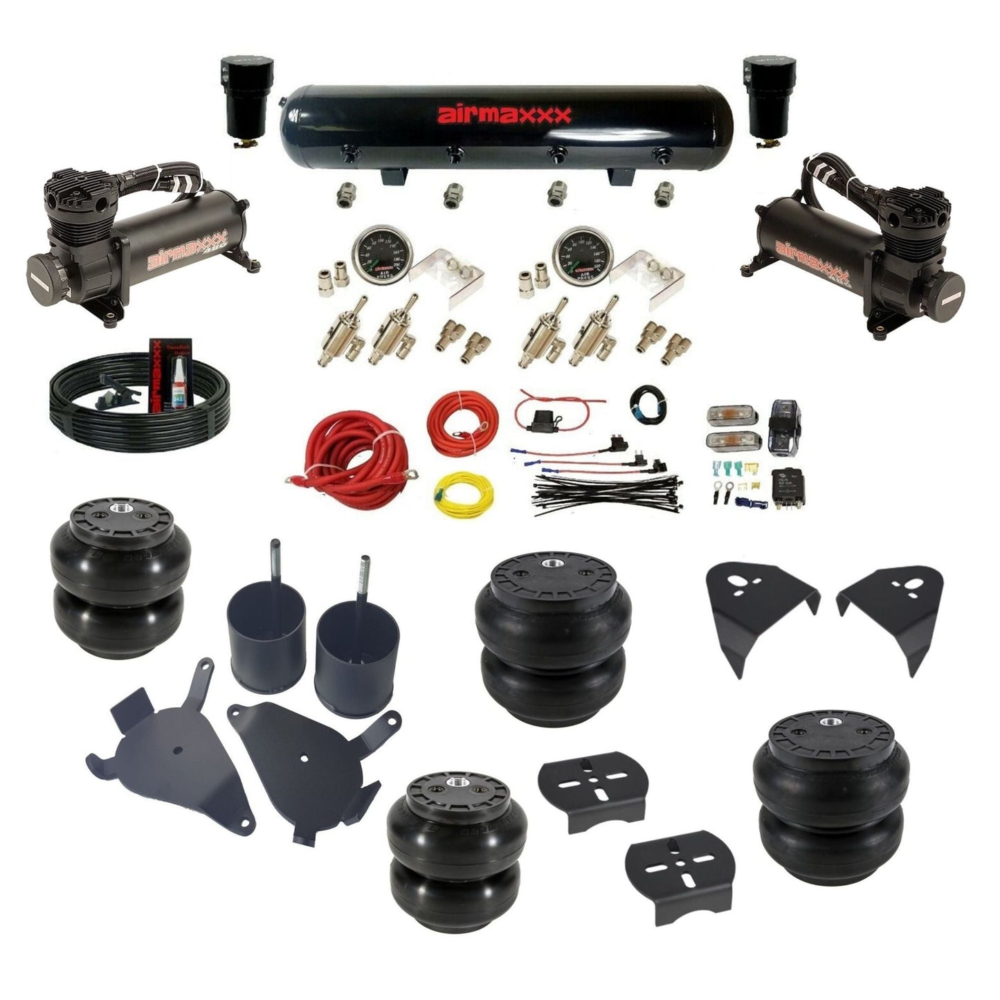 airmaxxx air ride suspension kits black 480 air compressors steel tank with Slam bags & brackets fits S10 2WD KS10-480B2-59S-4TOG2GA2B-WK-HFSS6SS7
