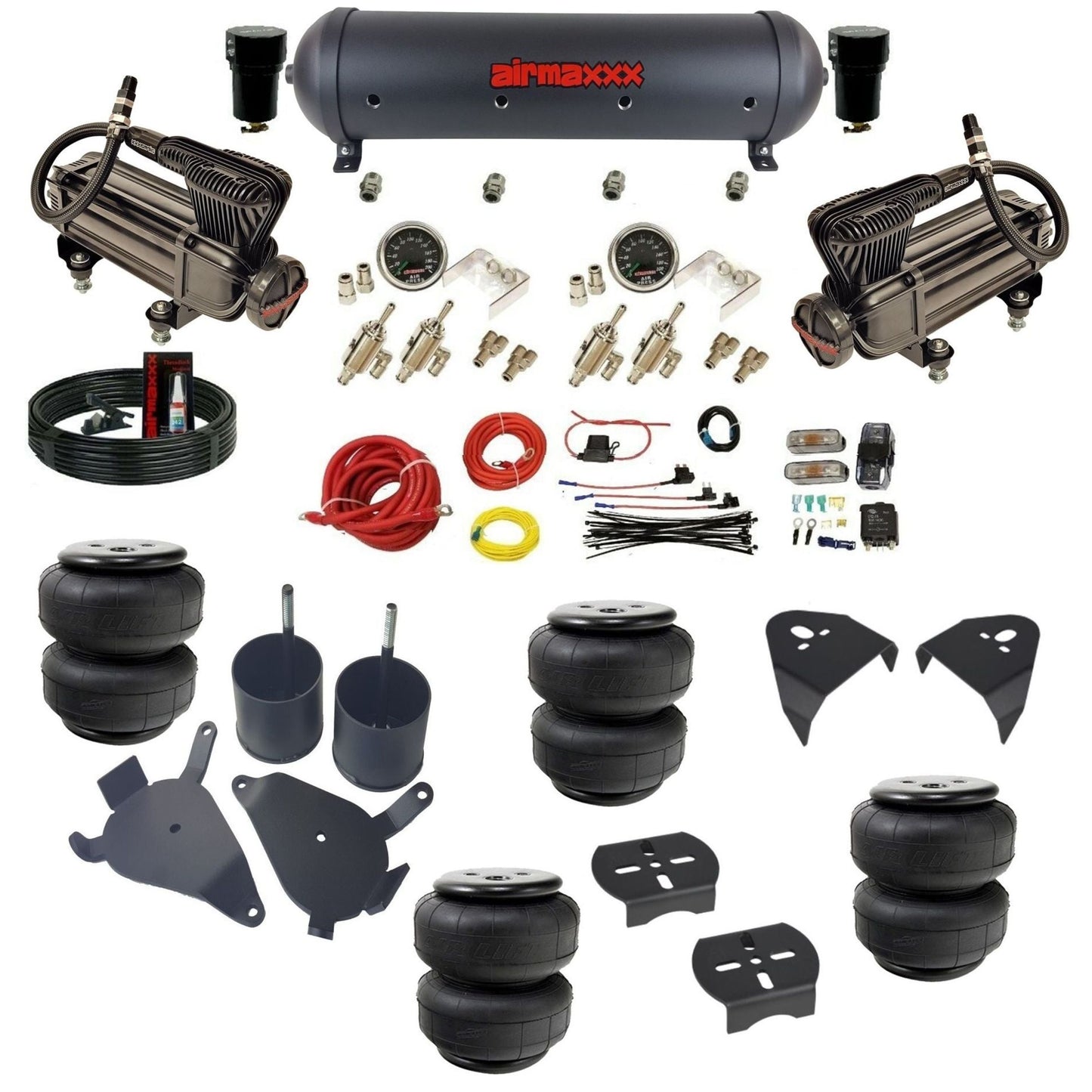 airmaxxx air ride suspension kits black X-series air compressors aluminum tank with Air Lift bags & brackets fits S10 2WD KS10-XB2-59ABK-4TOG2GA2B-WK-HFD25
