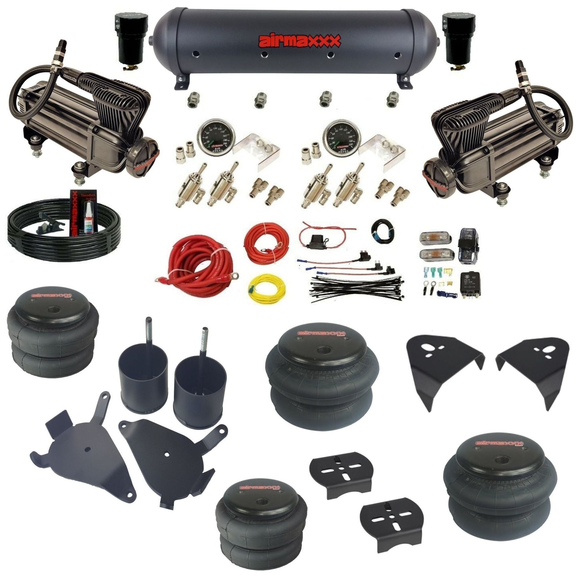 airmaxxx air ride suspension kits black X-series air compressors aluminum tank with bags & brackets fits S10 2WD KS10-XB2-59ABK-4TOG2GA2B-WK-HF