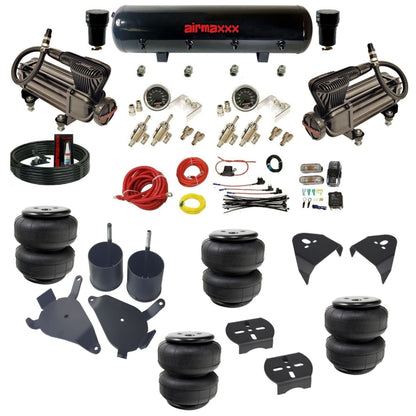 airmaxxx air ride suspension kits black X-series air compressors steel tank with Air Lift bags & brackets fits S10 2WD KS10-XB2-59S-4TOG2GA2B-WK-HFD25