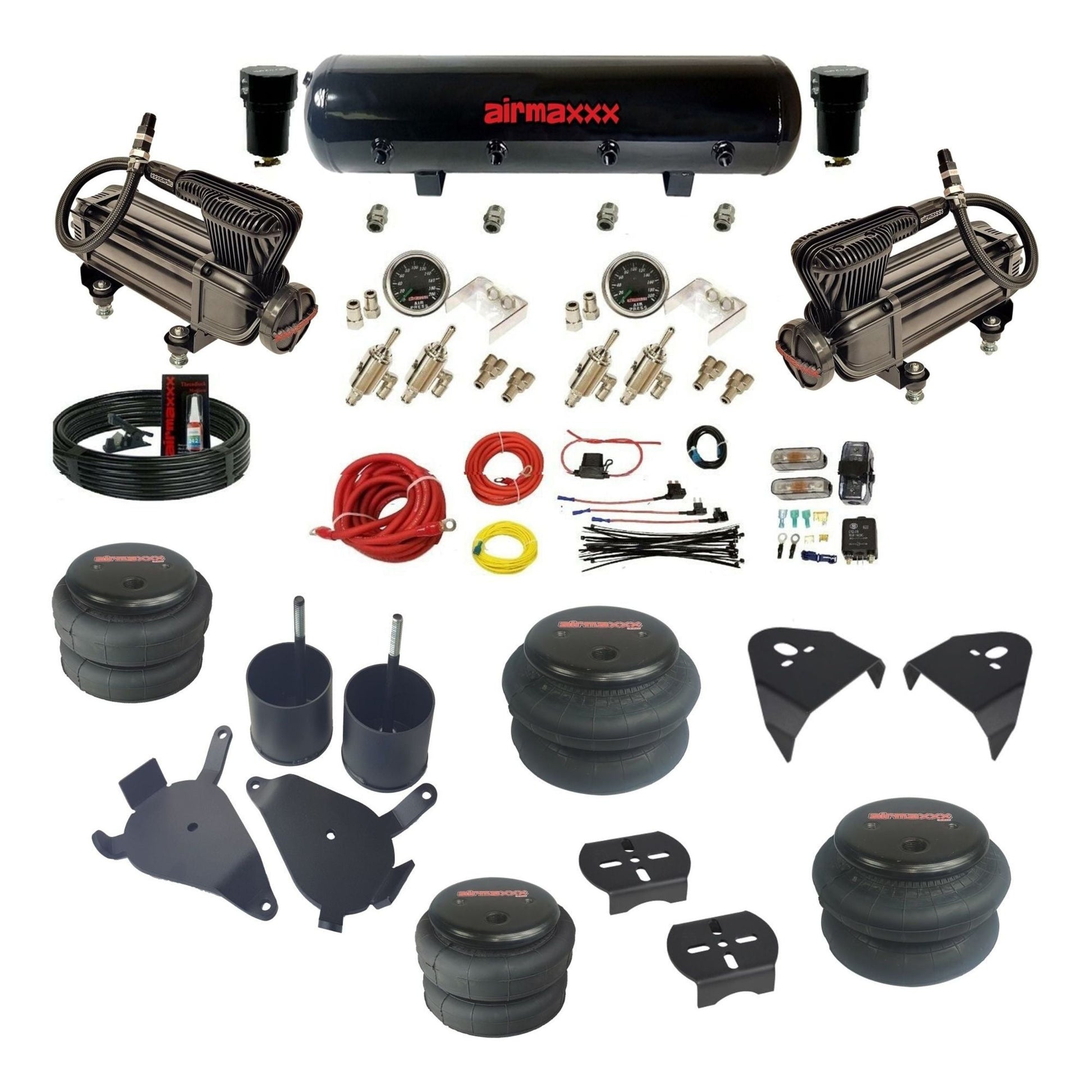 airmaxxx air ride suspension kits black X-series air compressors steel tank with  bags & brackets fits S10 2WD KS10-XB2-59S-4TOG2GA2B-WK-HF