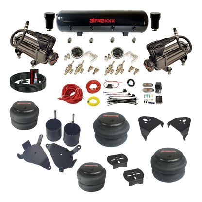 airmaxxx air ride suspension kits black X-series air compressors steel tank with  bags & brackets fits S10 2WD KS10-XB2-59S-4TOG2GA2B-WK-HF
