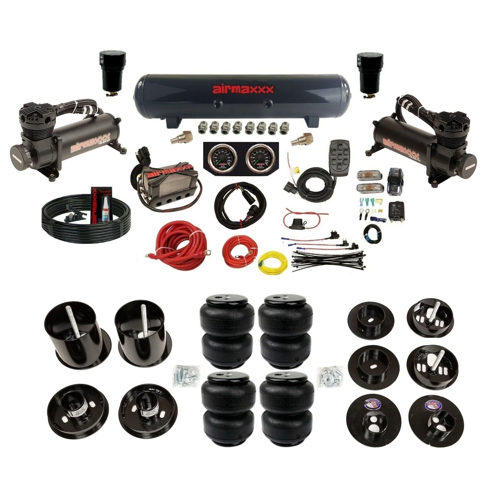 airmaxxx air suspension kit 480 Black steel air tank and Air Lift bags with brackets and install kit Fits 1965-70 cadillac KCAD65-480B2-57S-X4X7-WK-HFD25