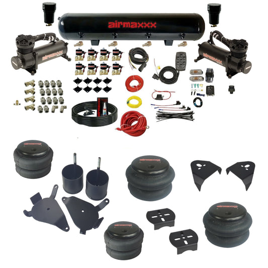 airmaxxx air suspension kit with 480 black compressors 5 gallon steel tank 2500 2600 bags and brackets fits chevy s10/S15/Sonoma KS10-480B2-838-59-7BK-WK-HF