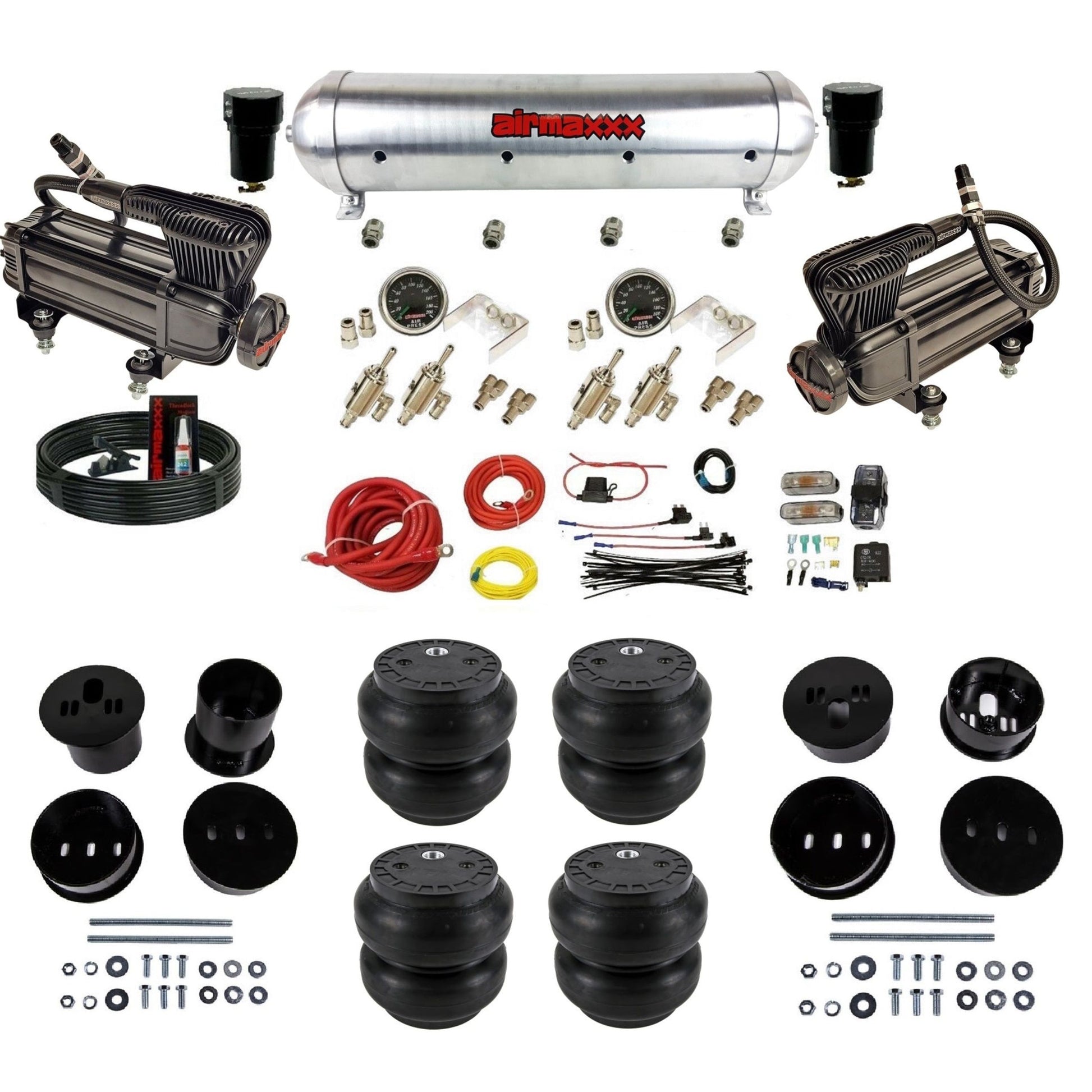 airmaxxx air suspension kit with dual X-series compressors aluminum tank and Slam bags Fits 1958-60 cadillac KCAD58-XB2-59ARW-4TOG2GA2B-WK-HFSS7