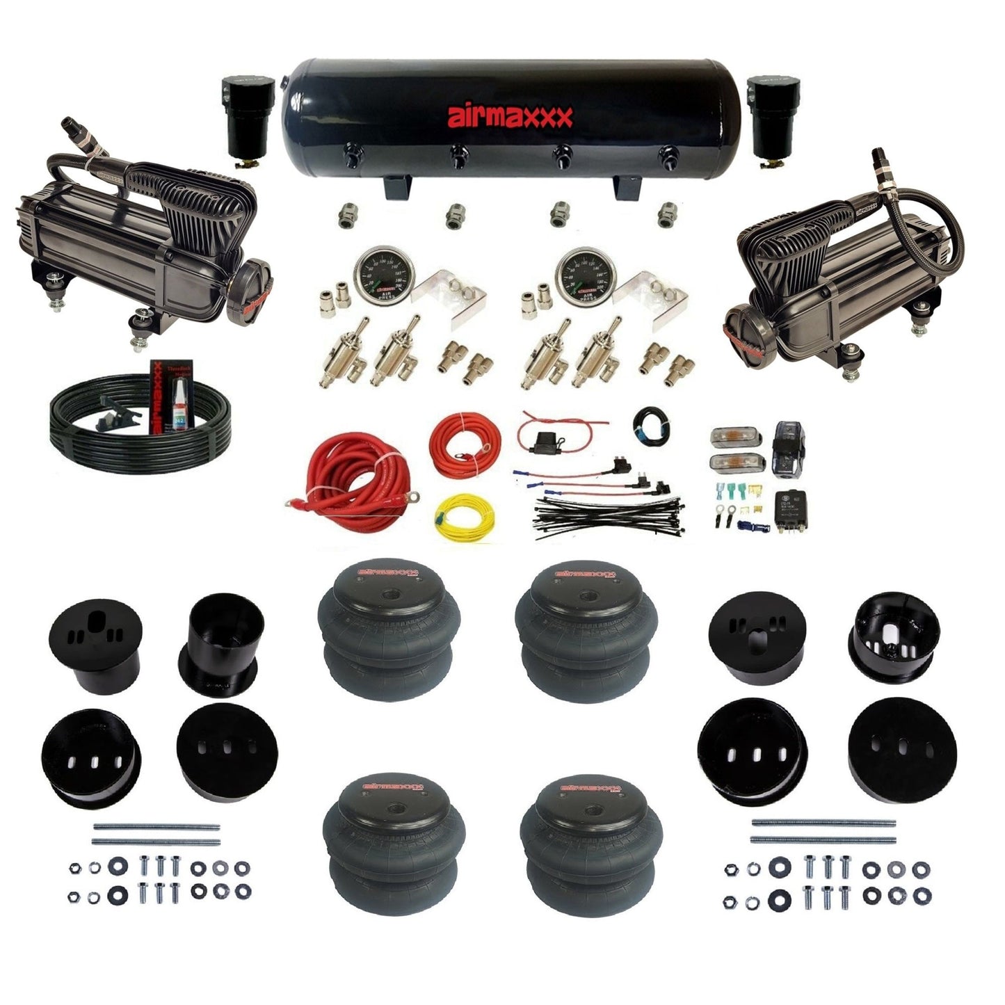 airmaxxx air suspension kit with dual X-series compressors steel tank and 2600 bags Fits 1958-60 cadillac KCAD58-XB2-59S-4TOG2GA2B-WK-HF