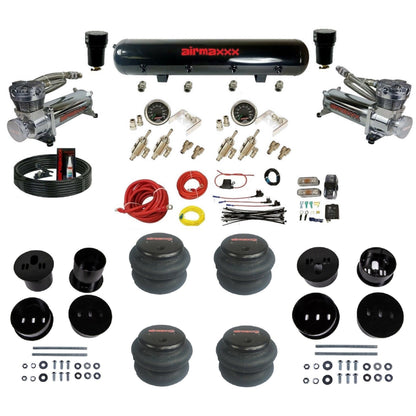 airmaxxx air suspension kit with dual chrome 480 compressors steel tank and 2600 bags Fits 1958-60 cadillac KCAD58-480C2-59S-4TOG2GA2B-WK-HF