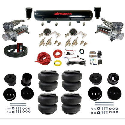 airmaxxx air suspension kit with dual chrome 480 compressors steel tank and Air lift bags Fits 1958-60 cadillac KCAD58-480C2-59S-4TOG2GA2B-WK-HFD25