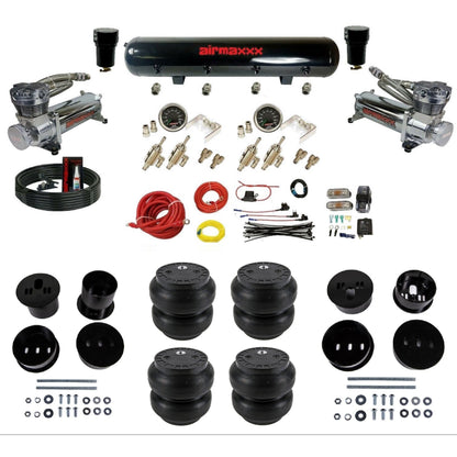 airmaxxx air suspension kit with dual chrome 480 compressors steel tank and Slam bags Fits 1958-60 cadillac KCAD58-480C2-59S-4TOG2GA2B-WK-HFSS7