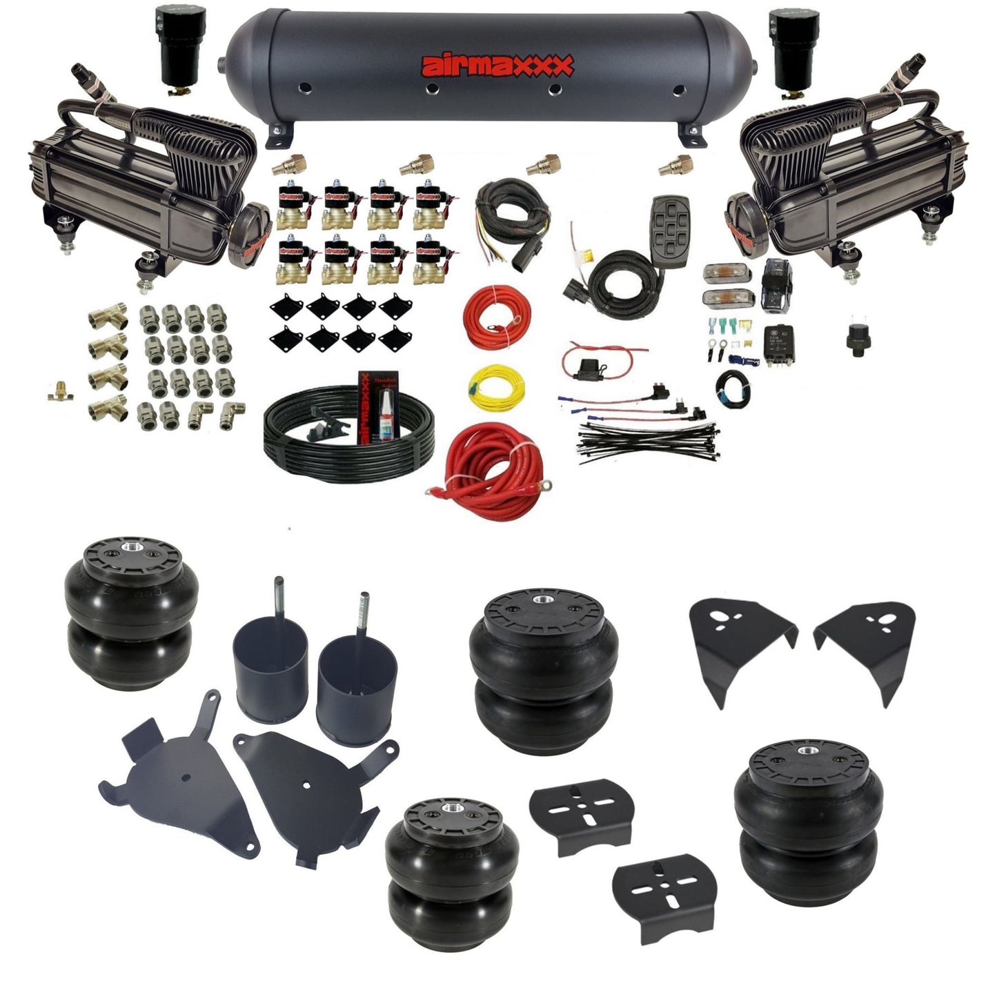 airmaxxx air suspension kit with x-series compressors 5 gallon aluminum tank Slam bags and brackets fits chevy s10/S15/Sonoma KS10-XB2-838-59ABK-7BK-WK-HFSS6SS7