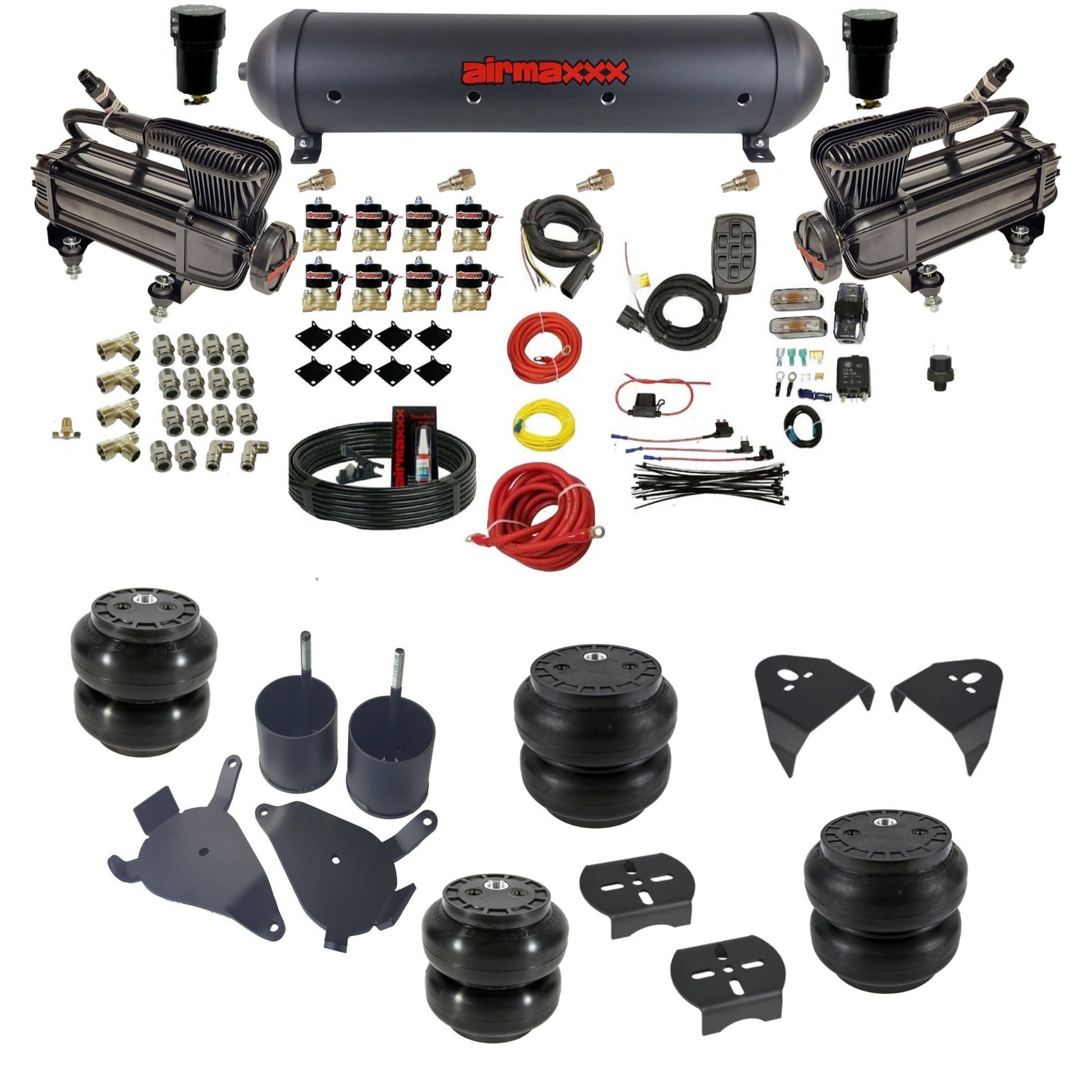 airmaxxx air suspension kit with x-series compressors 5 gallon aluminum tank Slam bags and brackets fits chevy s10/S15/Sonoma KS10-XB2-838-59ABK-7BK-WK-HFSS6SS7