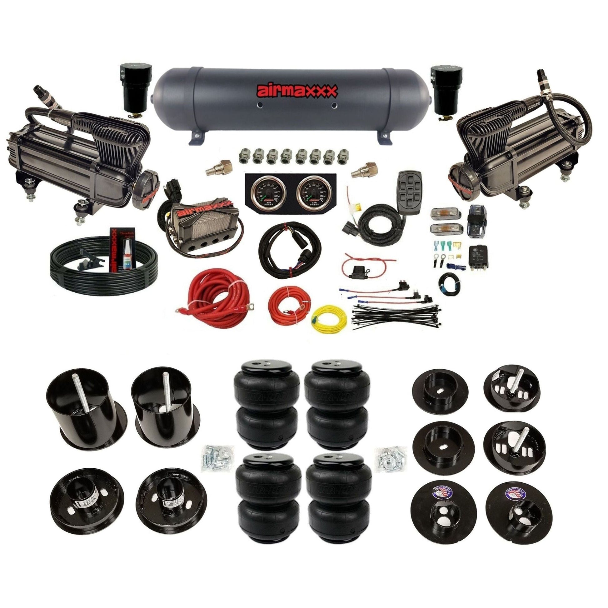 airmaxxx air suspension kit x-series Black aluminum air tank and Air Lift bags with brackets and install kit Fits 1965-70 cadillac KCAD65-XB2-57ABK-X4X7-WK-HFD25