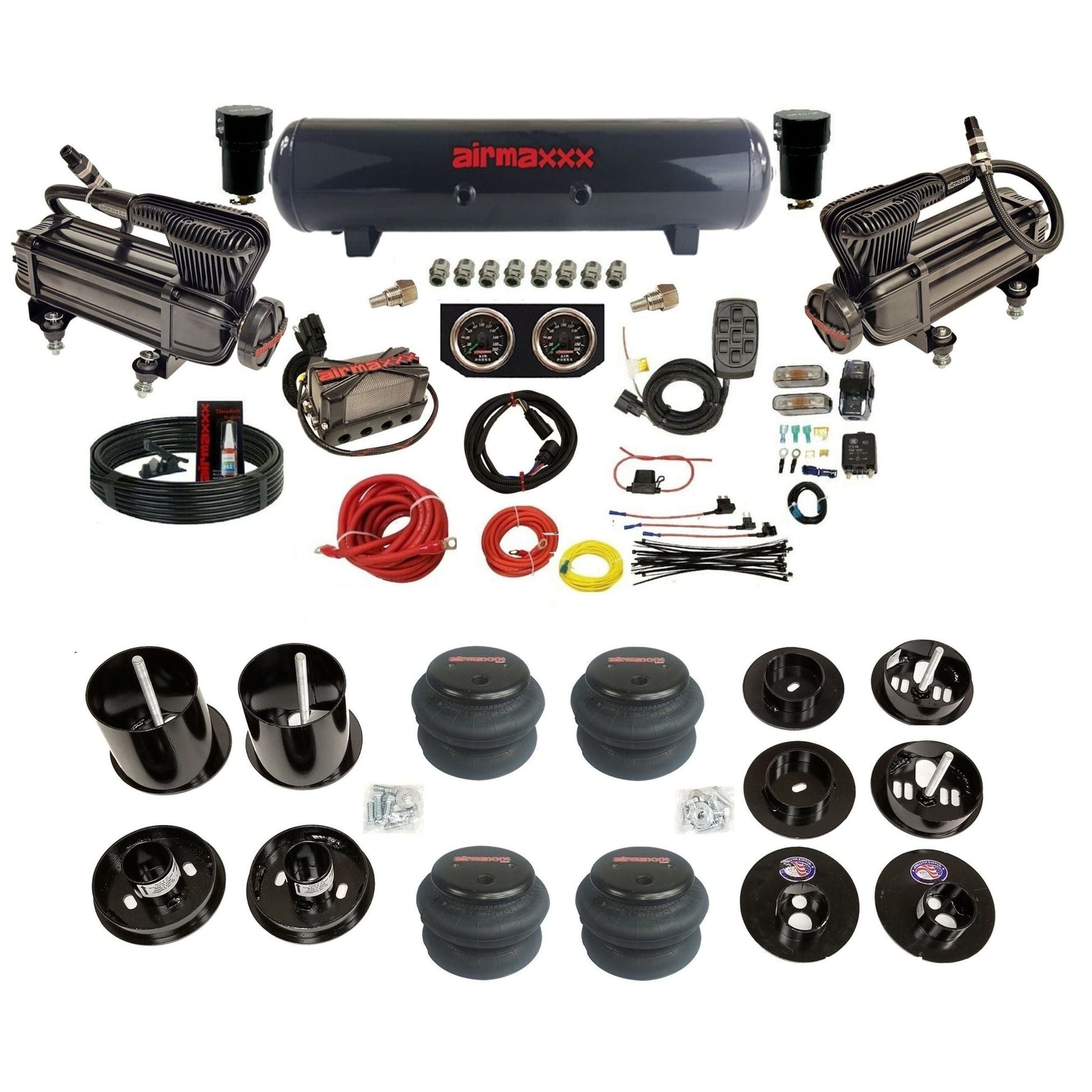 airmaxxx air suspension kit x-series Black steel air tank and 2600 bags with brackets and install kit Fits 1965-70 cadillac KCAD65-XB2-57S-X4X7-WK-HF