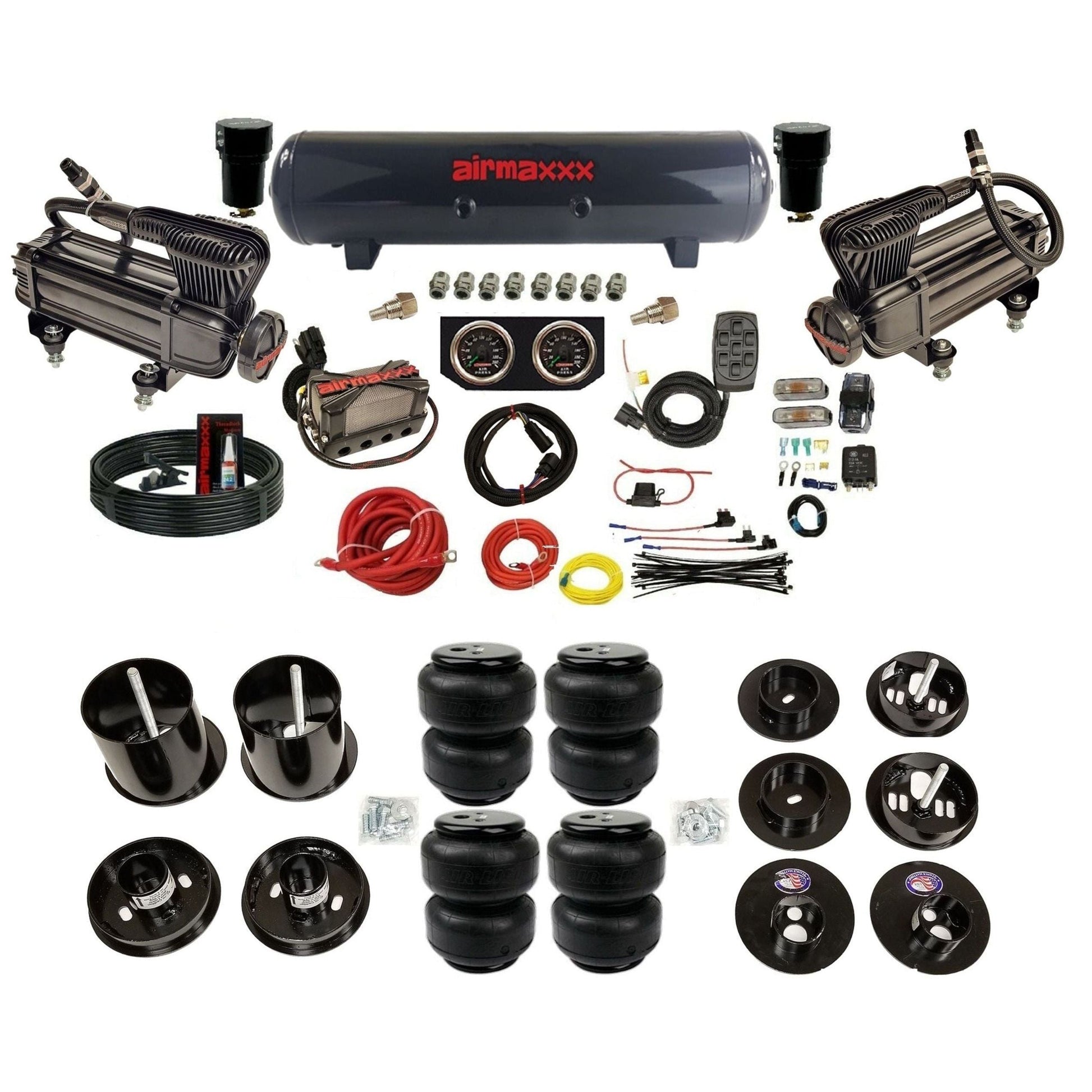 airmaxxx air suspension kit x-series Black steel air tank and Air Lift bags with brackets and install kit Fits 1965-70 cadillac KCAD65-XB2-57S-X4X7-WK-HFD25