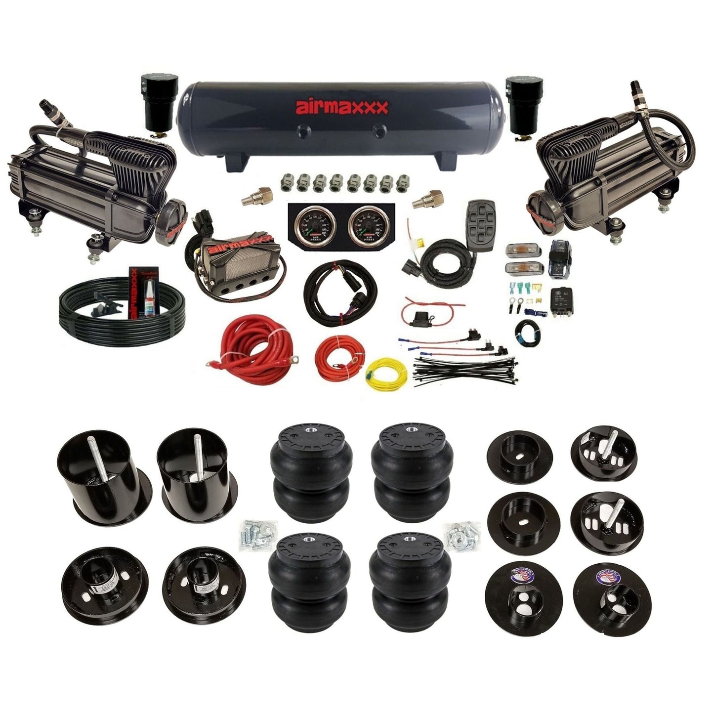 airmaxxx air suspension kit x-series Black steel air tank and Slam bags with brackets and install kit Fits 1965-70 cadillac KCAD65-XB2-57S-X4X7-WK-HFSS7