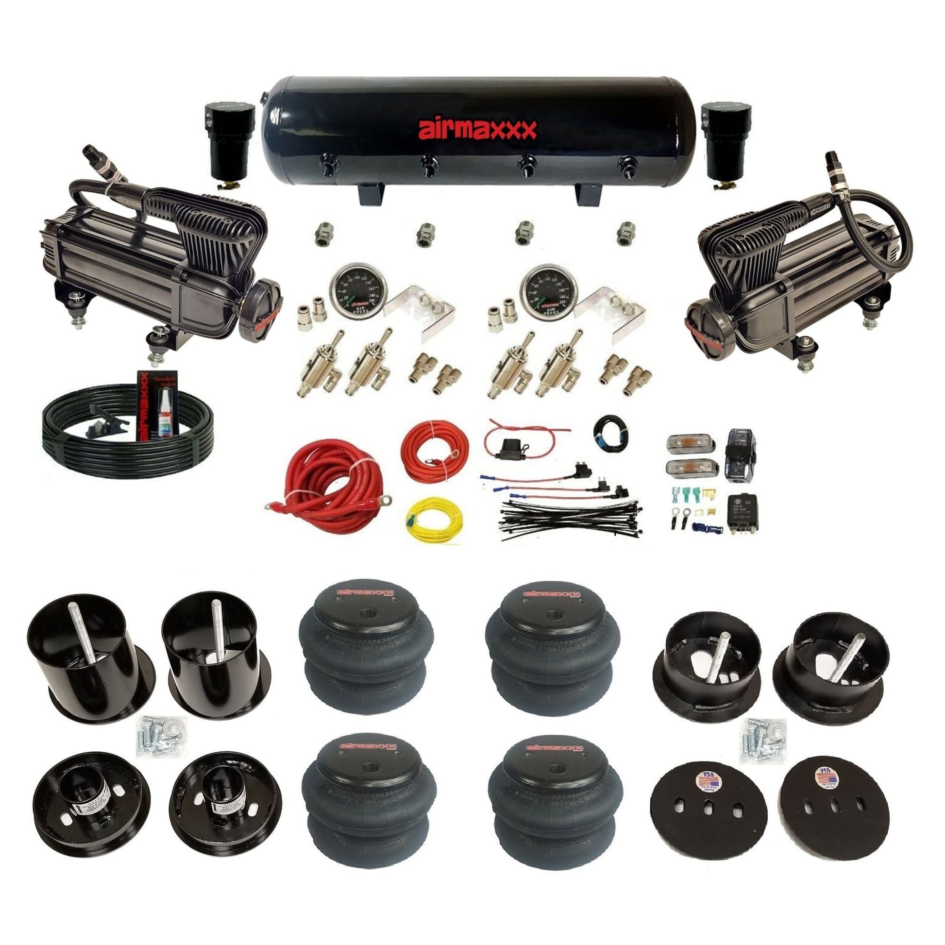 airmaxxx bags & brackets manual 3/8" toggles air suspension kit X-series & steel tank for 1963-1964 Cadillac KCAD63-XB2-59S-4TOG2GA2B-WK-HF