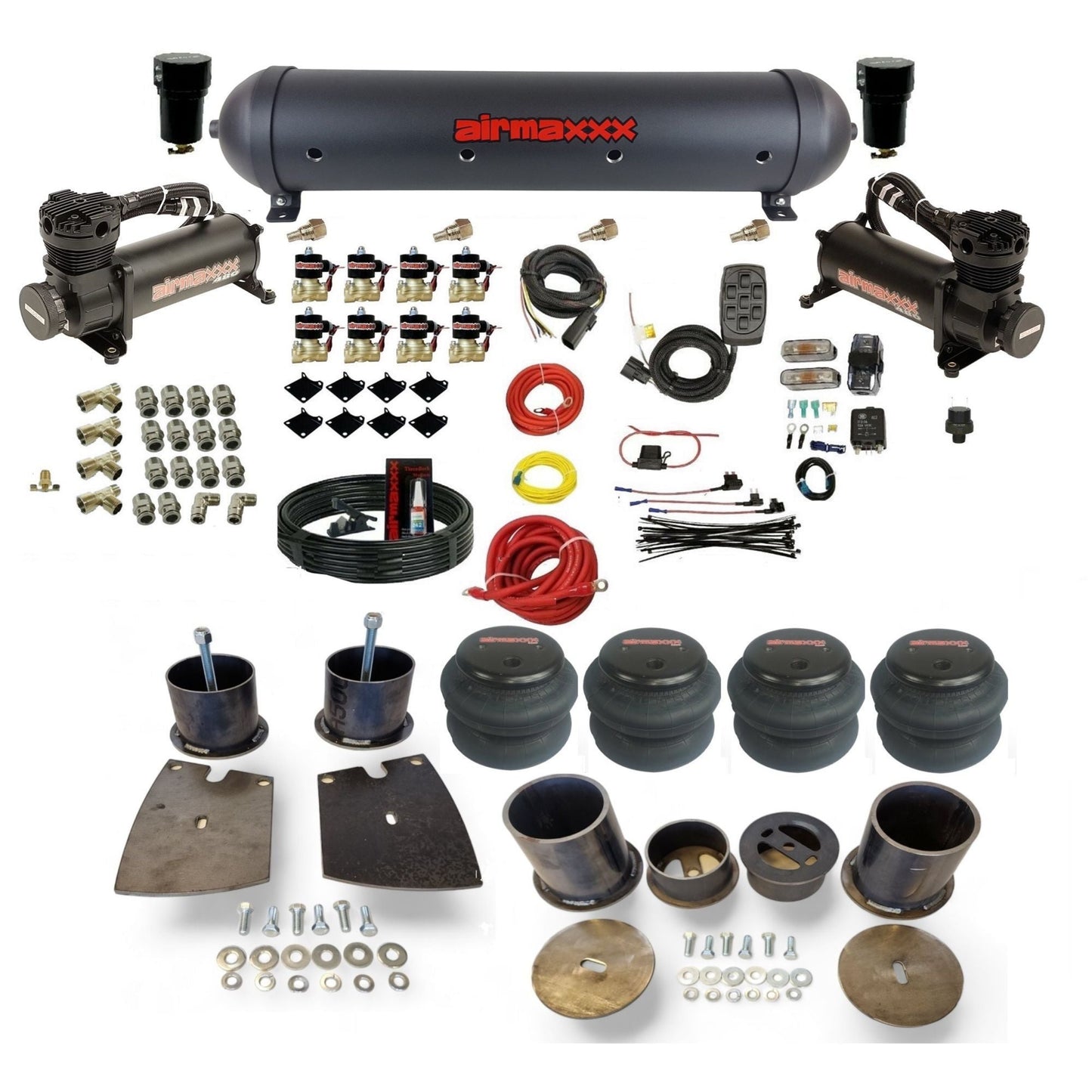 airmaxxx black 480 air compressors black aluminum air tank 2600 air bags & brackets fits 1961-64 Buick KBUI61-480B2-838-59ABK-7BK-WK-HF