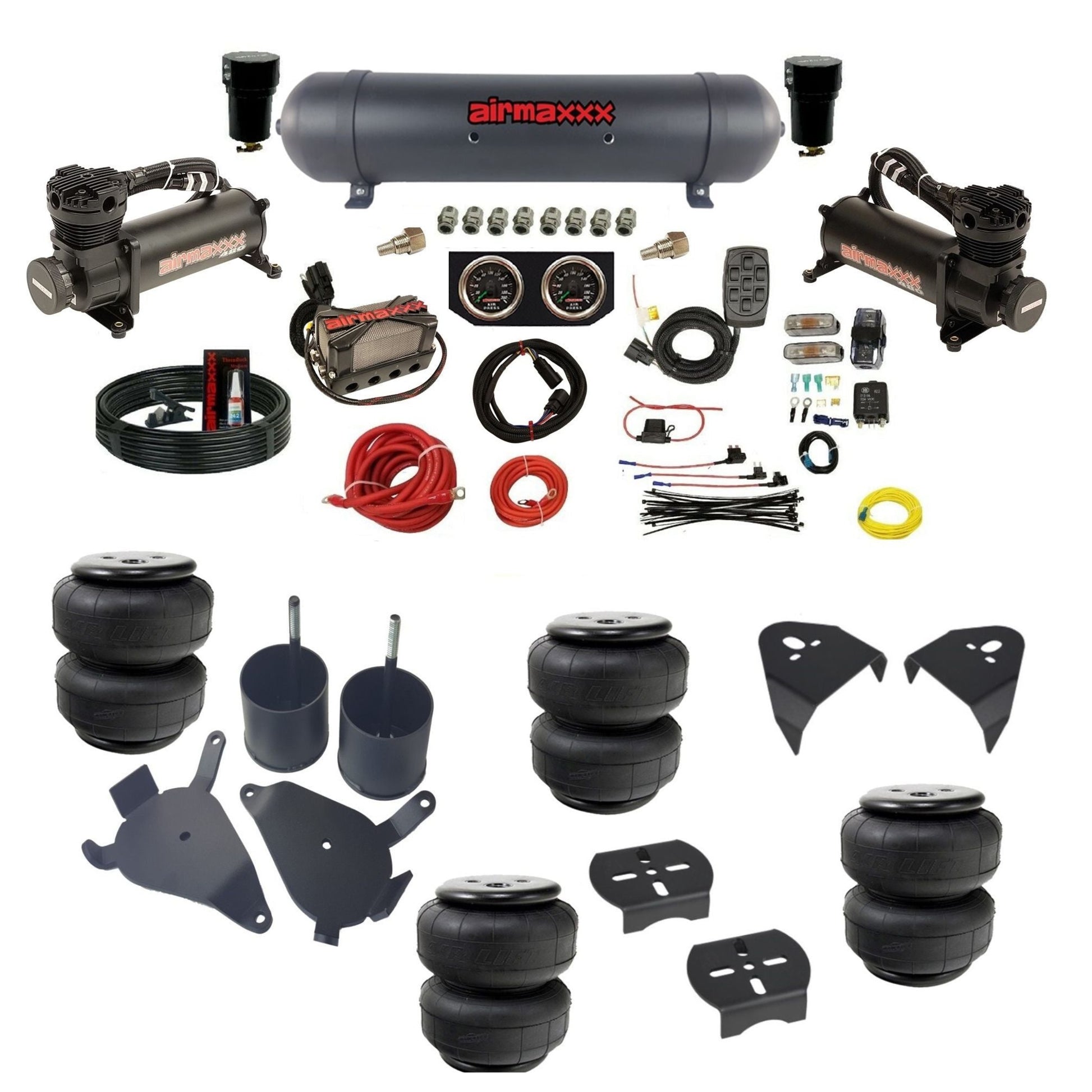 airmaxxx black 480 air compressors black aluminum air tank Air Lift bags & brackets air suspension kit fits S10/S15/Sonoma KS10-480B2-57ABK-X4X7-WK-HFD25