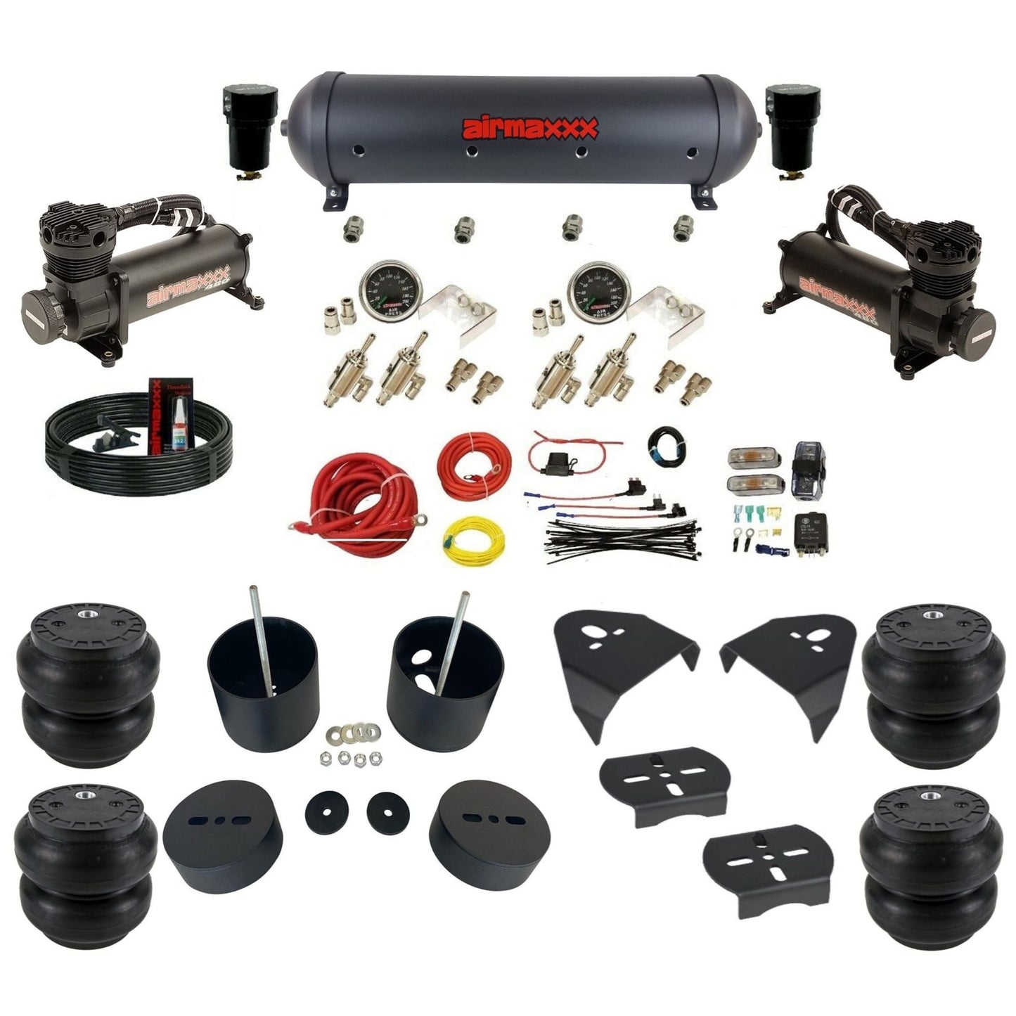 airmaxxx black 480 air compressors black aluminum air tank Slam bags & brackets air suspension kit fits 1988-98 Chevy C15 KGM88-480B2-59ABK-4TOG2GA2B-WK-HFSS7