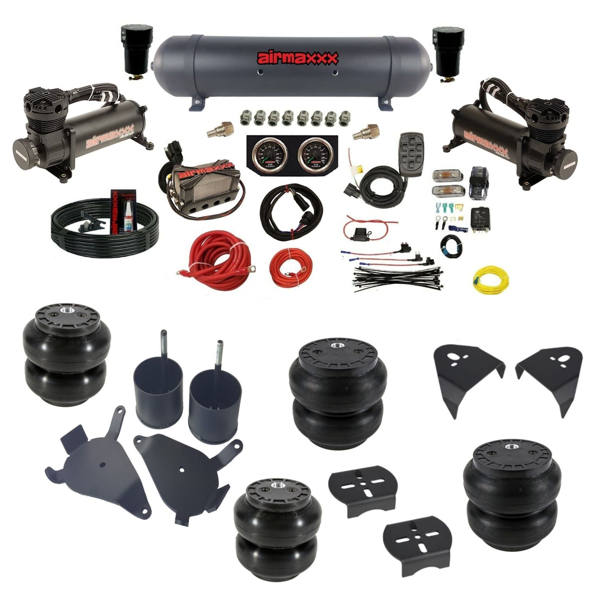 airmaxxx black 480 air compressors black aluminum air tank Slam bags & brackets air suspension kit fits S10/S15/Sonoma KS10-480B2-57ABK-X4X7-WK-HFSS6SS7