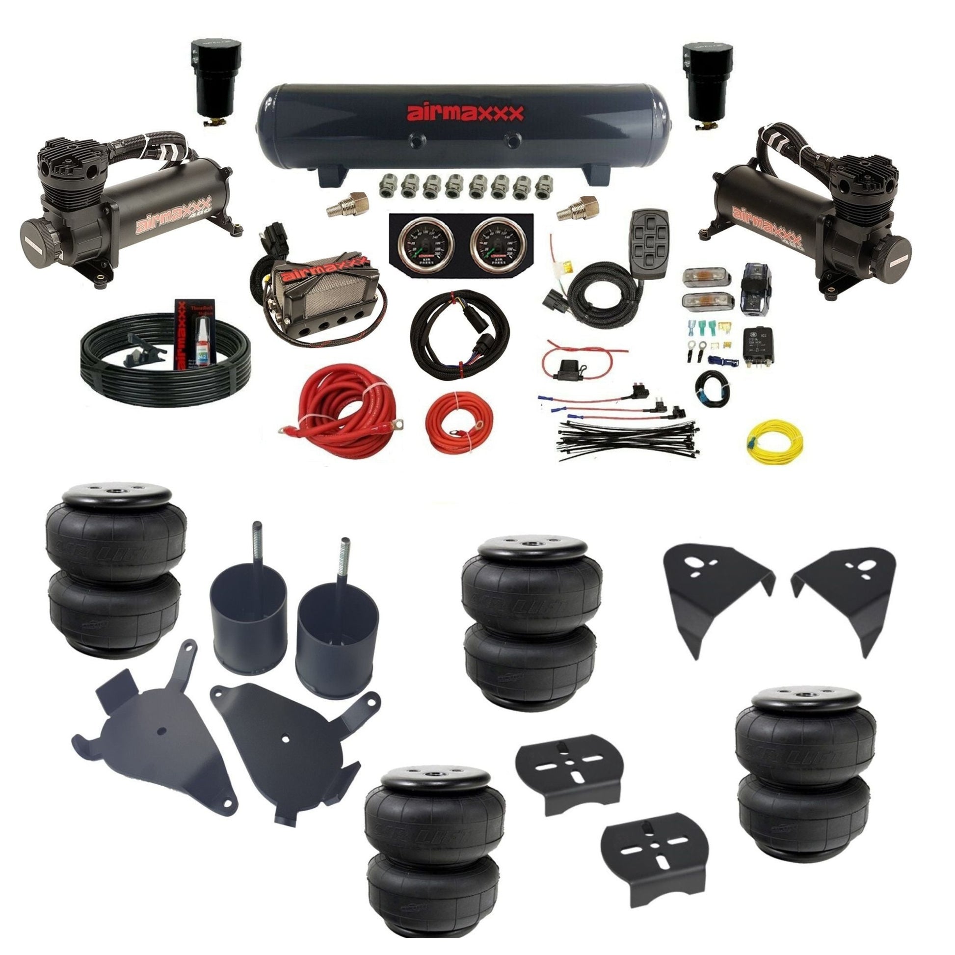 airmaxxx black 480 air compressors steel air tank Air Lift bags & brackets air suspension kit fits S10/S15/Sonoma KS10-480B2-57S-X4X7-WK-HFD25