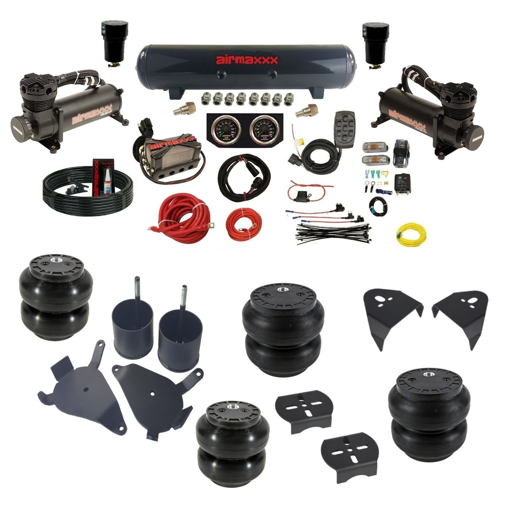 airmaxxx black 480 air compressors steel air tank Slam bags & brackets air suspension kit fits S10/S15/Sonoma KS10-480B2-57S-X4X7-WK-HFSS6SS7