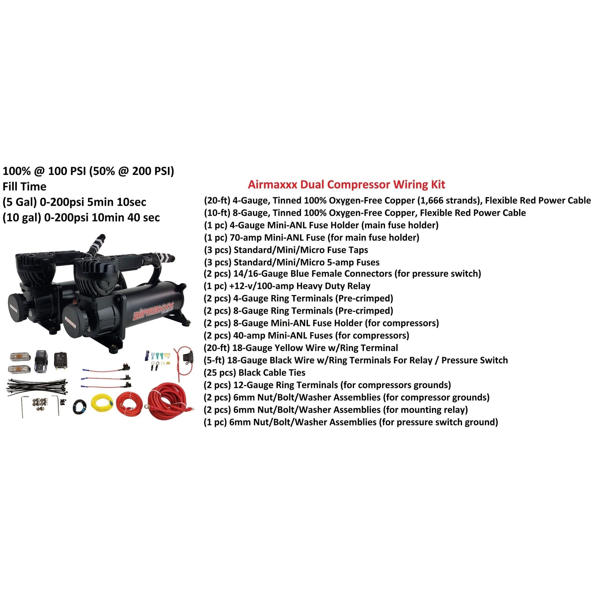 airmaxxx black 480 air compressors with installation wire kit
