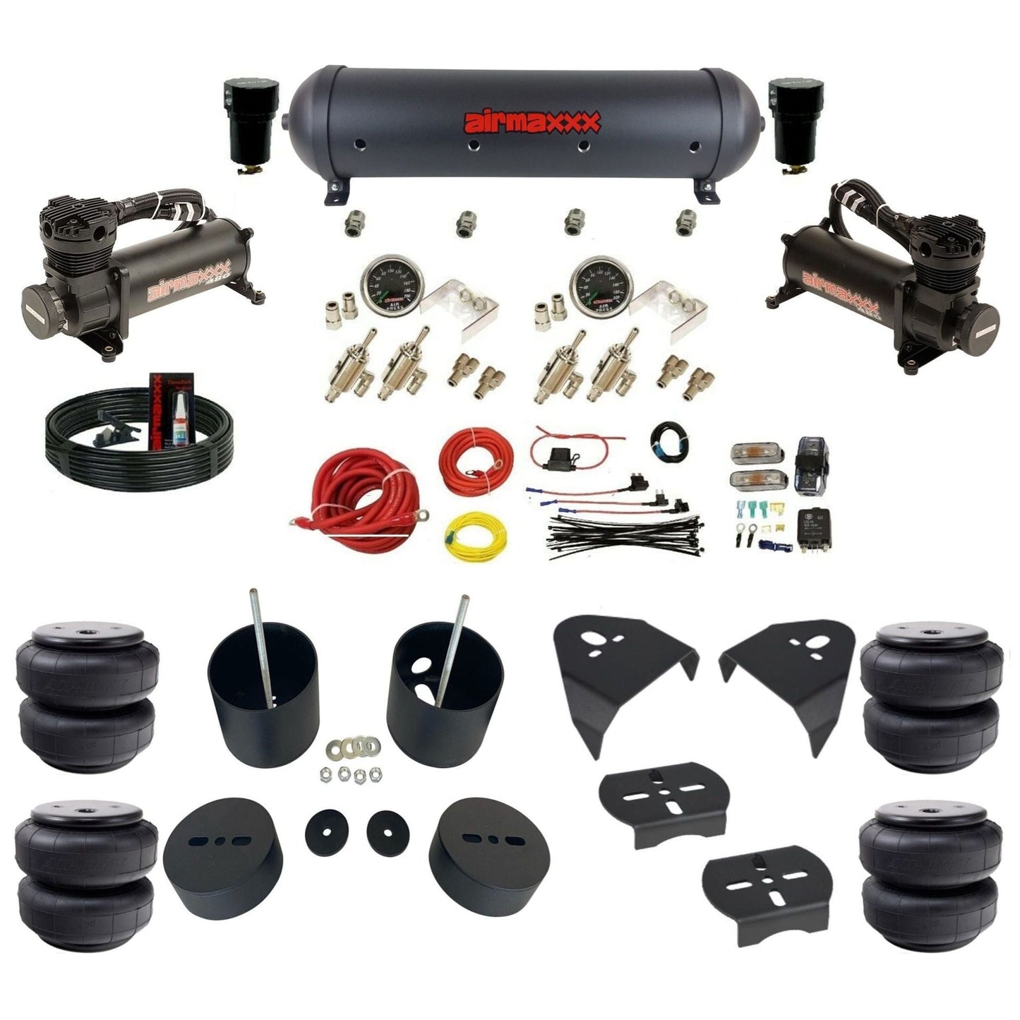 airmaxxx black 480 compressors aluminum air tank Air Lift bags & brackets manual 3/8 air ride kit fits 1999-06 silverado/sierra 1500 KGM99-480B2-59ABK-4TOG2GA2B-WK-HFD26