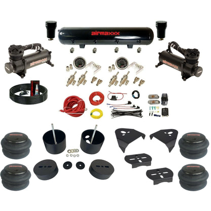 airmaxxx black 480 compressors steel air tank 2600 bags & brackets manual 3/8 air ride kit fits 1999-06 silverado/sierra 1500 KGM99-480B2-59S-4TOG2GA2B-WK-HF