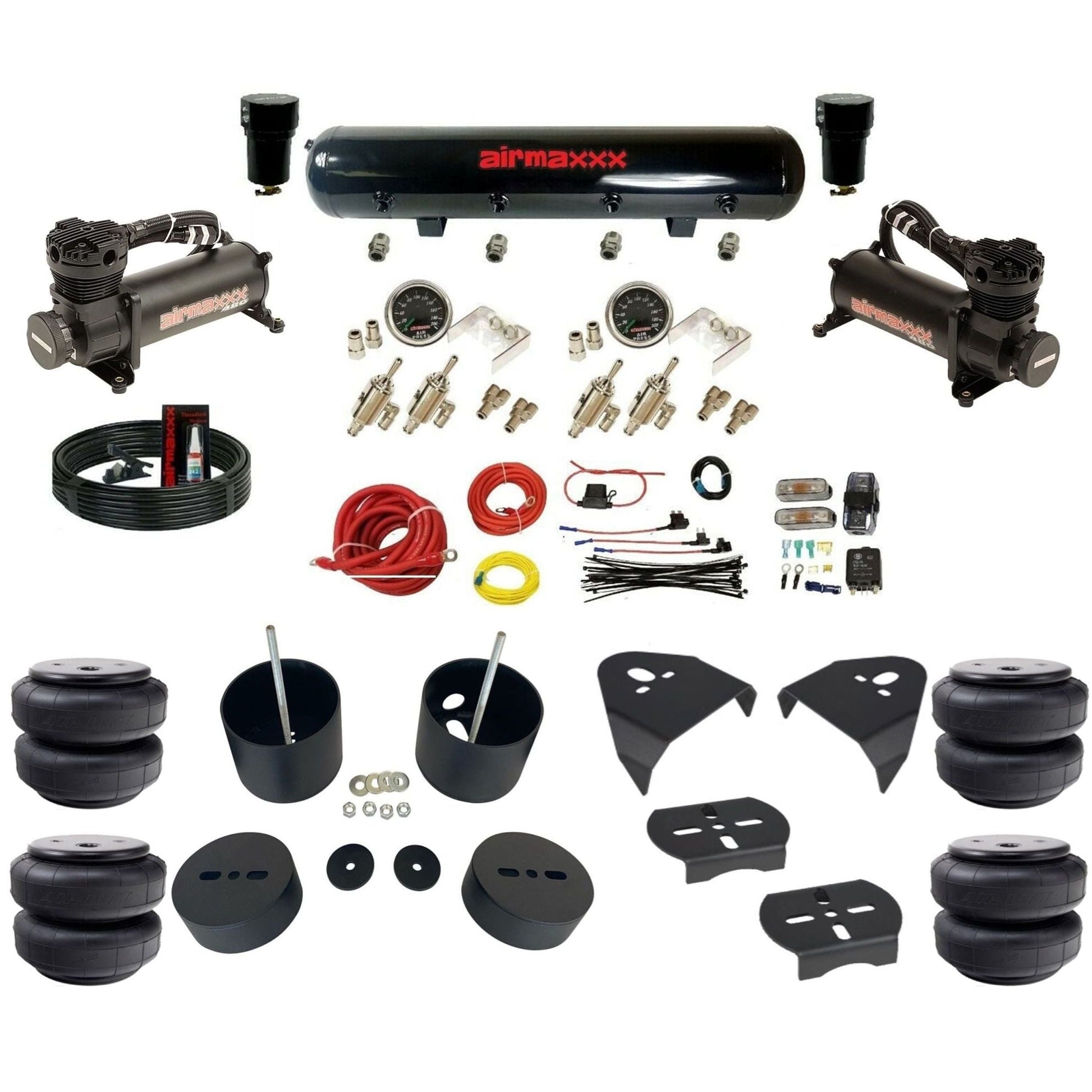airmaxxx black 480 compressors steel air tank Air Lift bags & brackets manual 3/8 air ride kit fits 1999-06 silverado KGM99-480B2-59S-4TOG2GA2B-WK-HFD261500