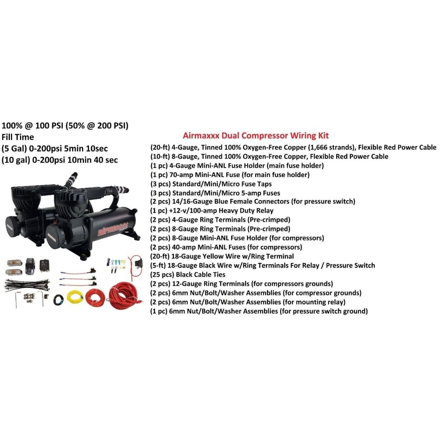 airmaxxx black 480 dual compressor air ride wire install kit included in kit