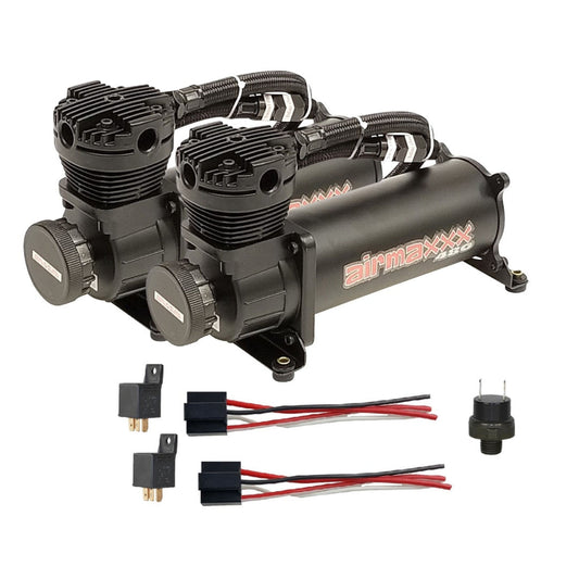 airmaxxx black 480 dual compressor pack with hoses and check valves pressure switch and relay