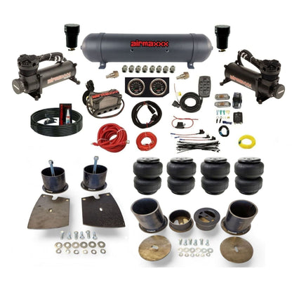 airmaxxx black 480 dual compressors with 5 gallon aluminum air tank X4 manifold & Air Lift air bags w/brackets KBUI61-480B2-57ABK-X4X7-WK-HFD25