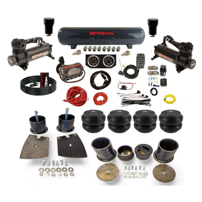 airmaxxx black 480 dual compressors with 5 gallon steel air tank X4 manifold & Slam air bags w/brackets KBUI61-480B2-57S-X4X7-WK-HFSS7