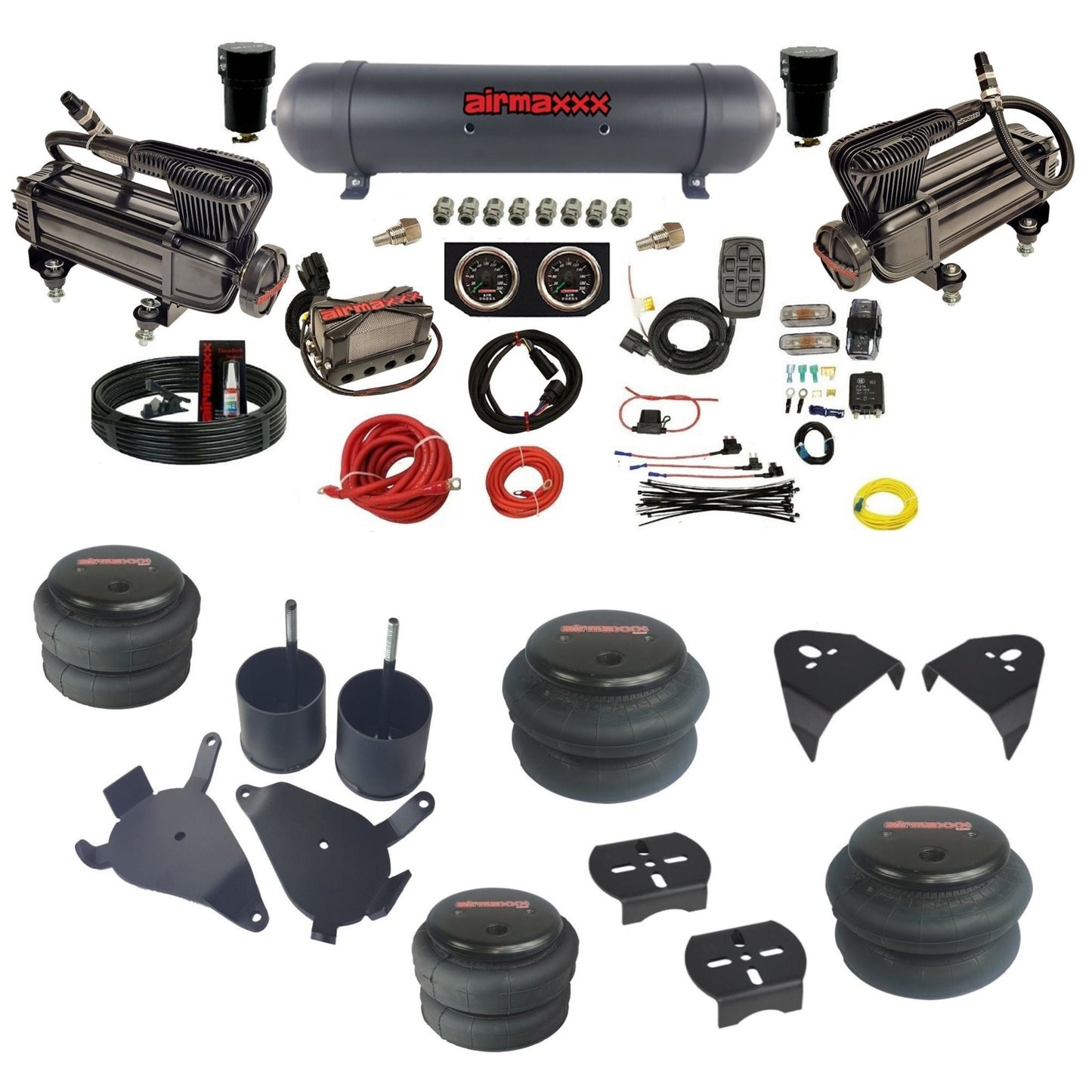 airmaxxx black X-series air compressors black aluminum air tank 2600 bags & brackets air suspension kit fits S10/S15/Sonoma KS10-XB2-57ABK-X4X7-WK-HF