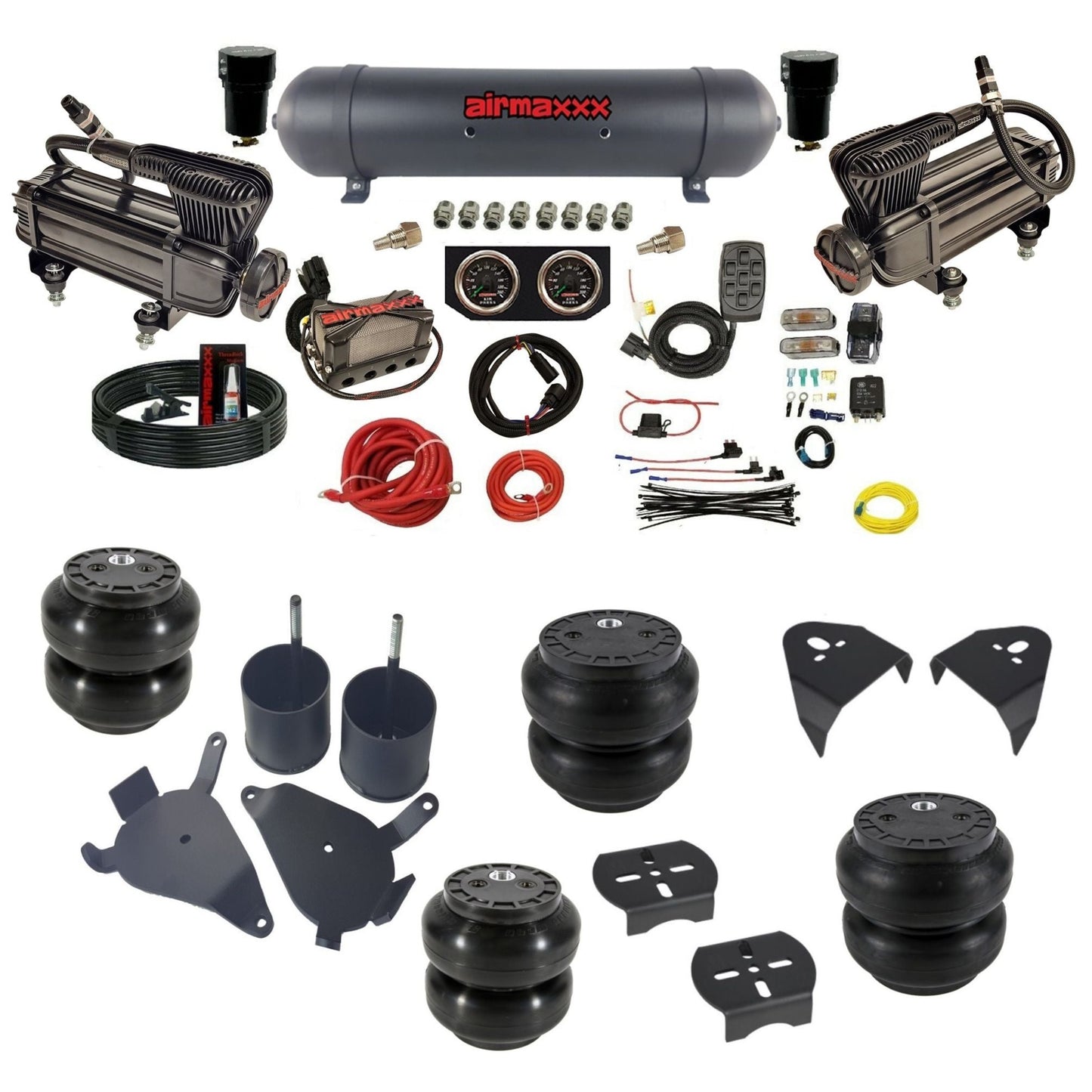 airmaxxx black X-series air compressors black aluminum air tank Slam bags & brackets air suspension kit fits S10/S15/Sonoma KS10-XB2-57ABK-X4X7-WK-HFSS6SS7