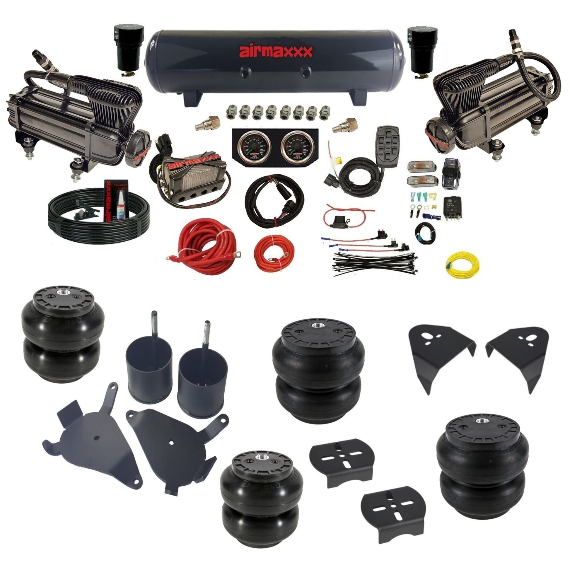 airmaxxx black X-series air compressors steel air tank Slam bags & brackets air suspension kit fits S10/S15/Sonoma KS10-XB2-57S-X4X7-WK-HFSS6SS7