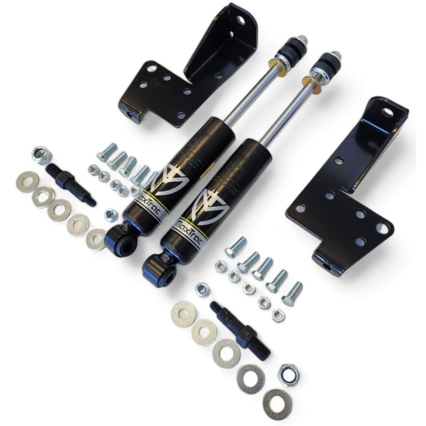 airmaxxx bolt on front shock relocator kit with maxtrac shocks for 1958–1964 chevy impala air ride