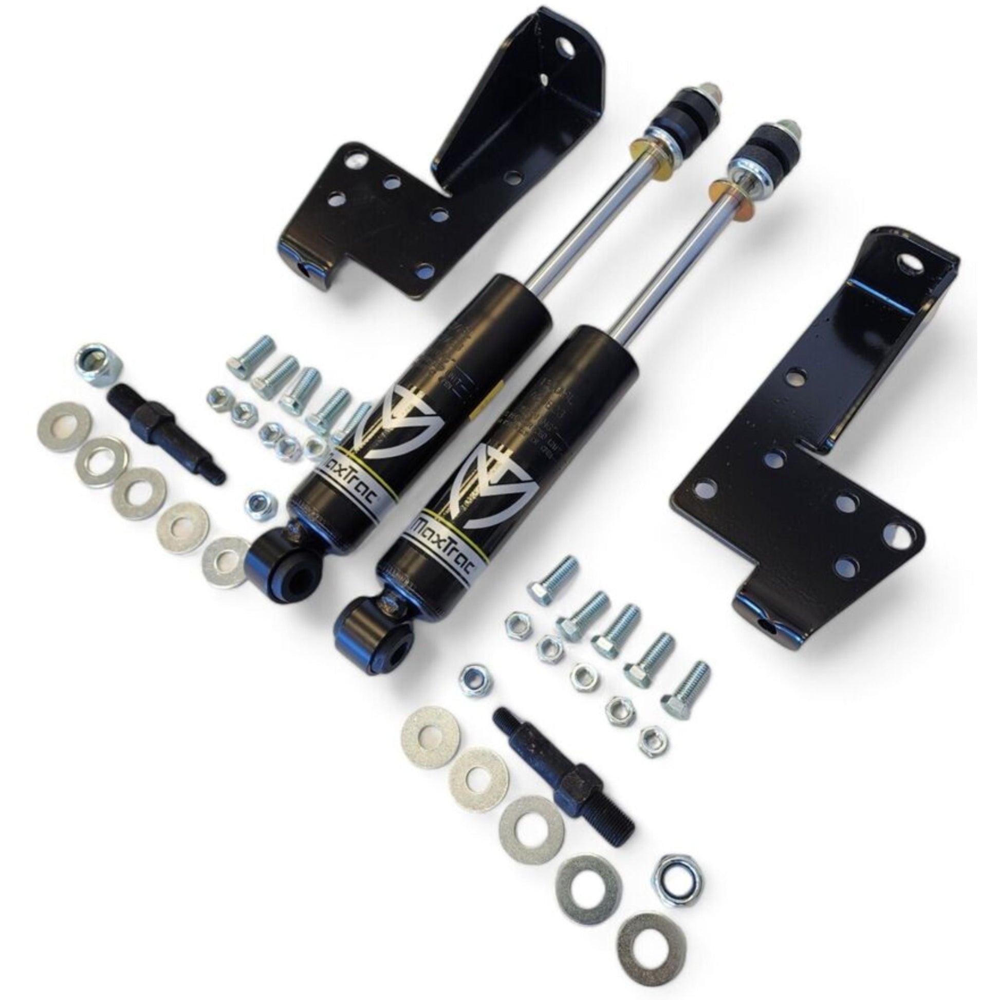 airmaxxx bolt on front shock relocator kit with maxtrac shocks for 1958–1964 chevy impala air ride