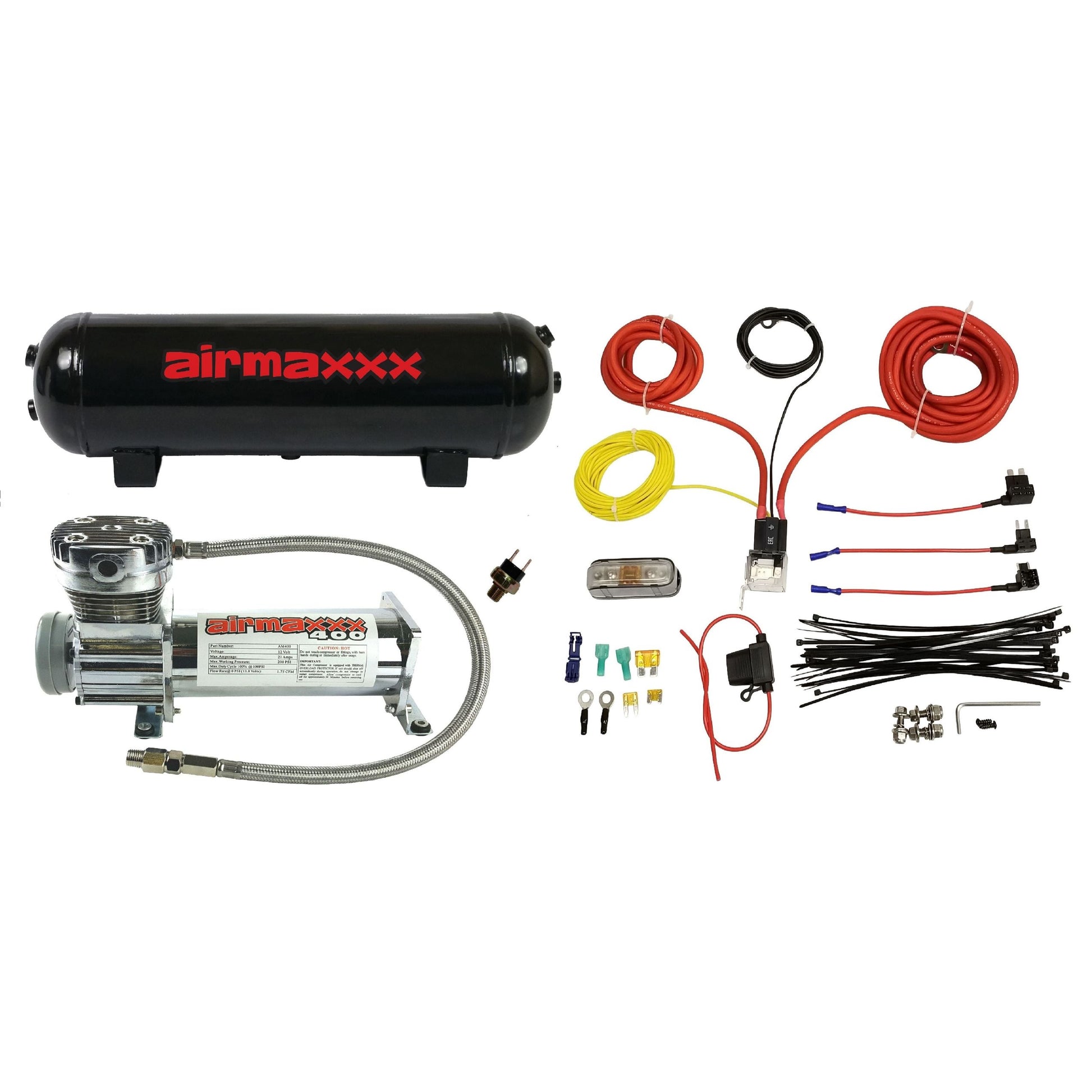 airmaxxx chrome 400 air compressor with 3 gallon steel tank and wiring kit