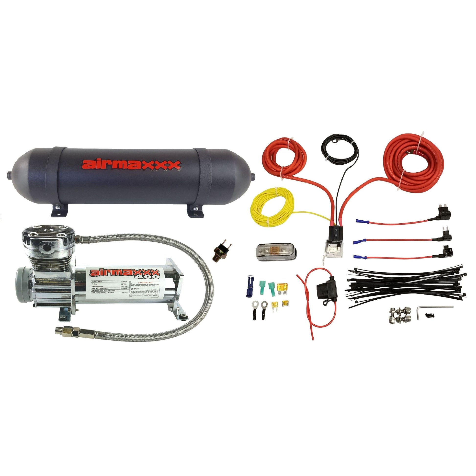 airmaxxx chrome 400 air compressor with aluminum 3 gallon tank and wiring kit